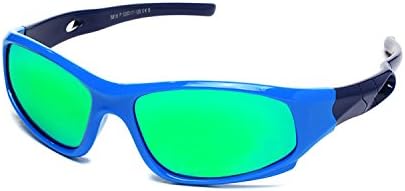 YAMAZI Children Sports Polarized Sunglasses For Kids Boys Girls Rubber Flexible Frame Sunglasses UV Protection (Blue | green lens, Grey)