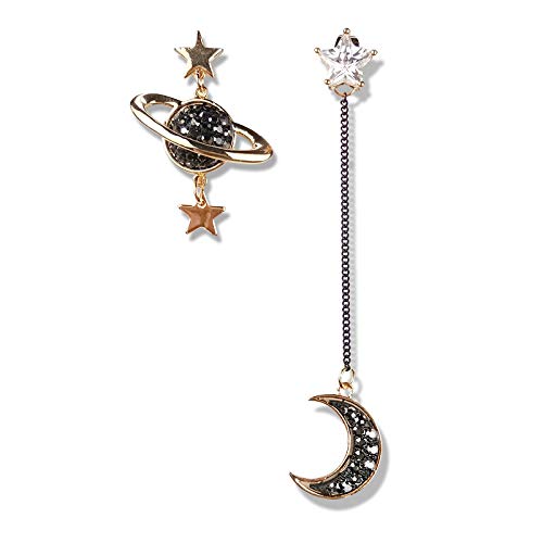 FEIFEI'S BOW Women Star Moon Fashion Jewellery Gold Silver Plated Bling Stud Earrings with Crystal Allergy Free (8)