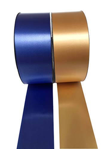 INERRA Ribbon Multipack - 2 x 100 Yard Rolls (Royal Blue & Gold) Wedding Flowers Gift Decoration & Christmas
