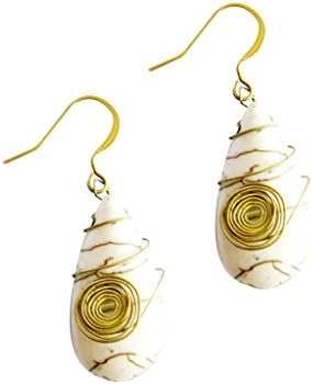 Khum Wieng Kham Women's White Stone Dangle Earring Drop Brass Wire Wrap Jewelry