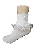 WonderfulDress Cross Girl Socks with lace for Communion-White-5 to 6 YRS
