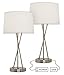 Paradis 24 Inches Tall Table Lamp Set with Outlet and USB Port - Brushed Nickel Bedroom Lamps, End Table Lamp, Living Room Table Lamps, Side Table Lamp, Bedroom Lamp. Charges Electronics (Set of 2)