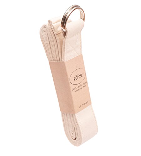 Repose GOTS Certified Organic Cotton Yoga Strap for Earth and Health. 8 ft (244 cm) Long, 1.5 inches Wide. Premium, Non-Toxic Eco-Friendly Yoga Strap for Stretching, Exercise, Hot Yoga and Pilates