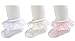 EPEIUS 3 Pair Baby-Girls Eyelet Frilly Lace Socks Princess Ankle Socks White/Pink/Ivory 12-24 Months,Toddler Shoe Size 5-9