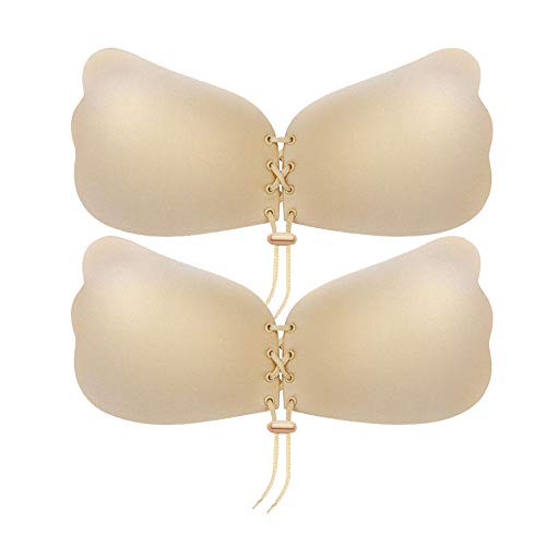 2 Pack Sticky Bra Lift up, Backless Invisible Bra Drawstring Strapless