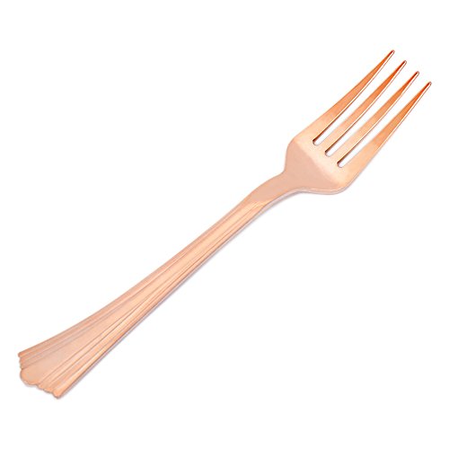 TBwisher Gold Plastic Disposable Flatware Silverware Set Disposable Tableware Cutlery - 40 Paper Napkin 40 Forks 40 Spoons and 40 Knives Combo 160 Party Supplies (Rose gold) - Thumbnail 2