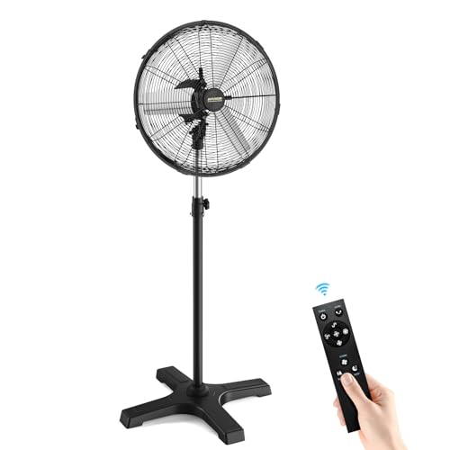 AVUXOR 50cm Outdoor Pedestal Fan with Remote Control, 4 Speed Oscillating Fan with Waterproof Brushless DC Motor, Industrial Fan for Patio, Garage, Warehouse, Factory