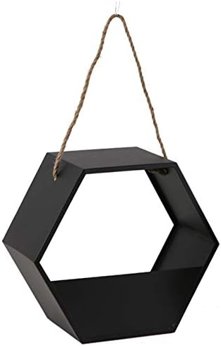 WZHFLOWERSTAND European Pastoral Creative Geometric Wrought Iron Rope Wall Hanging Flower Basket Shelf Rack Pendant Ornament Flower Stand, Multi-color Size Optional (color : BLACK, Size : B)