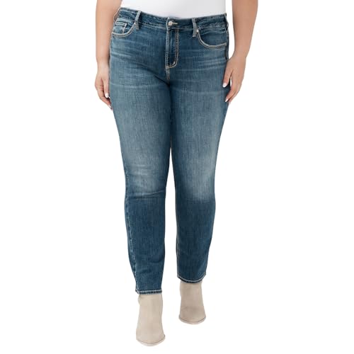 Silver Jeans Co. Women's Plus Size Suki Mid Rise Curvy Fit Straight Leg Jeans,…