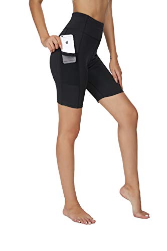 Brandless Yoga Shorts with Pockets for Women High Waisted Tummy Control Biker Running Workout Athletic Short Legging 7 Inches(M,Black)