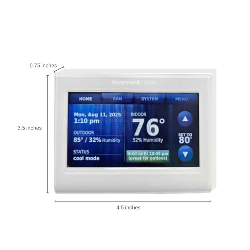 Honeywell TH9320WF5003 Wi-Fi 9000 Color Touch Screen Programmable Thermostat, 3.5 x 4.5 Inch, White, 'Requires C Wire" - View 2