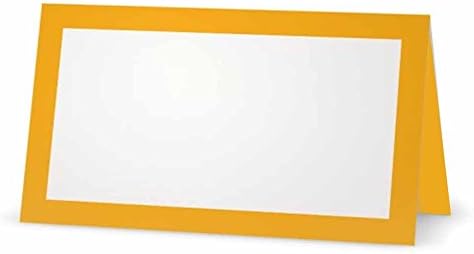 Squash Yellow Place Cards - Flat or Tent - 10 or 50 Pack - White Blank Front with Color Border - Placement Table Name Seating Stationery Party Supplies - Occasion or Dinner Event (10, Tent Style)