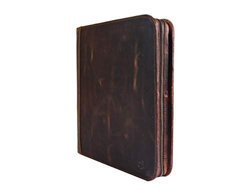 Leather Portfolio | Zipper Binder Planner 2018-2019 | Tablet Holder by Aaron Leather (Cedar Brown)