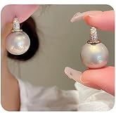 Wiwpar Pearl Earrings for Women White Pearl Drop Earrings Crystal Rhinestone Hoop Earrings Lightweight Faux Pearl Earrings Wedding Party Accessory for Women