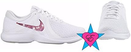 Rhinestone Crystal White Nike Revolution Running Shoes