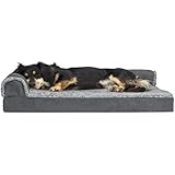 Furhaven Pet Dog Bed | Deluxe Orthopedic Faux Fur & Suede L-Shaped Chaise Couch Pet Bed for Dogs & Cats, Stone Gray, Medium