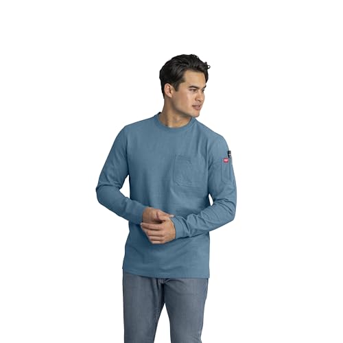 Red Kap Men's Long Sleeve Heavyweight Slim Fit Cotton T-Shirt, Heather Niagara…