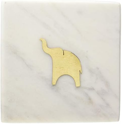 Set of 4, Premium White Marble Coasters with Elegant Gold Elephant. 100% Handmade from Real Makrana Marble. Perfect Gift for Holidays and Office