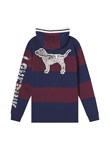Victoria's Secret Pink Dog Campus Bling Half Zip Rugby Tunic Pullover Hoodie Large NWT Color Ensign