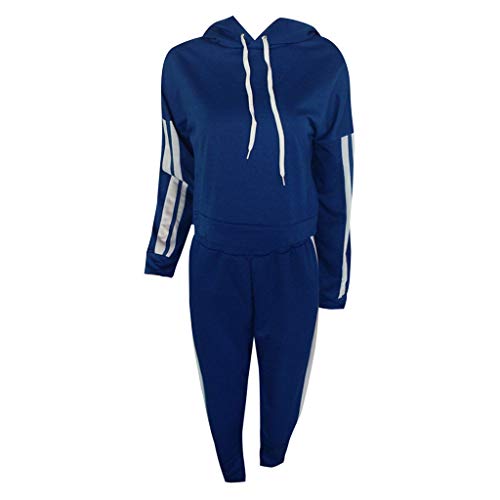 Women's Casual Striped Sweatsuit Set Zipper Sports Jacket Hoodie and Pants Sport Suits Tracksuits 2 Piece Outfits Blue