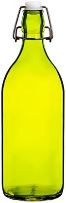 Swing Top Reusable Glass Bottles 1L/34oz Flowersea for Oil, Vinegar, Beverages, Beer, Water, Kombucha, Kefir, Soda (Green, Round)