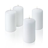 Light In The Dark Set of 4 White Pillar Candles - Unscented - 6 inch Tall 3 inch Thick - 36 Hour Burn Time - Used for Lanterns, Hurricanes and Wedding Centerpieces
