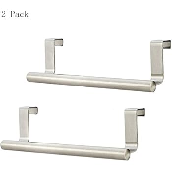 Mosuch Stainless Steel Over Door Towel Rack Bar Holders for Universal Fit on Cabinet Cupboard Doors Pack of 2