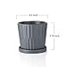 Greenaholics Medium Plant Pots - 6 Inch Grey Cylinder Ceramic Planters with Attached Saucers, Two Line Grain, House and Office Decor, Set of 2