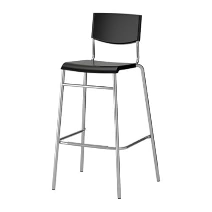 Ikea STIG - Bar Stool with backrest, Black, Silver-Colour - 63 cm