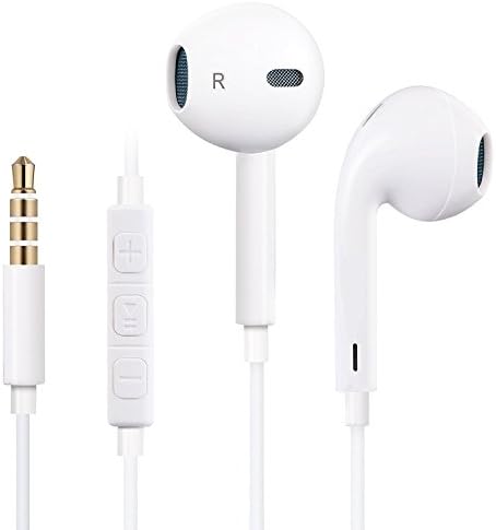 THE Electronics Wired 3.5MM Snow White Earphone/Earbuds/Headphones +1 Carry Case w/ Remote and Mic for IOS and Android Devices (Qty 1x - White)