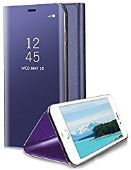 For iPhone 6 Plus/6S Plus Mirror Case, Aearl Slim Thin Electroplate Plate PC Smart Clear View Window Flip Stand Cover Full Body Protective Bumper Shell Kickstand for iPhone 6 Plus/6S Plus -Dard Purple