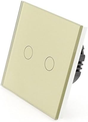 I LumoS Gold Glass 2 Gang 1 Way WIFI/4G Remote & Dimmer Touch LED Light Switch