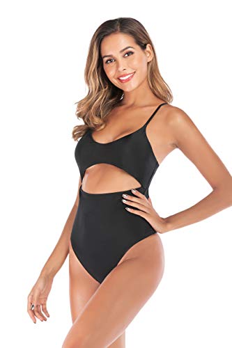 Agreya Women\'s high Slit Halter Back one-Piece Swimsuit (Black, L)