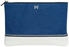 SAGE Flat Suede and Leather Dual-Textured Colorblock Pouch-Style Clutch with Zipper Trim Details