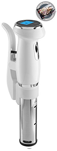 Gourmia GSV130 Digital Sous Vide Machine Pod - Immersion Circulator - Accurate Cooking - Digital Time Display - 1200W - White - Includes Free Recipe Book