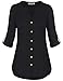 Finice Button Down Tunic, Womens Tops Stand Banded Collar Round Neck 3 Quarter Rolled Up Sleeve Button-up Loose Fit Daily Wear Chiffon Shirts and Blouses Black XXL