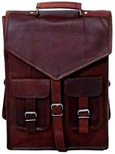ANUENT Real leather messenger Backpack Bag laptop Satchel briefcase Brown Vintage