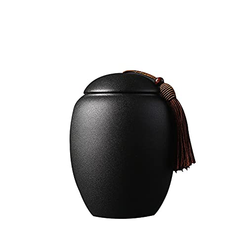 Gets Ceramic Tea Jar Vintage Chinese Style Storage Jars Tea Tins Cans Black Canister Traditional Tea Caddy Sealed Lids Home Kitchen Dining Decoration (16 * 11.4cm)