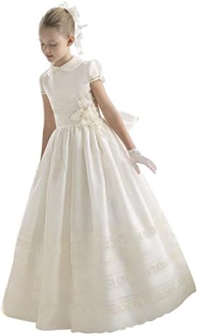 PinkMemory High-Neck First Communion Dress for Girls 2-14