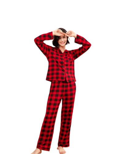 pajamas for women satin pajamas for women ladies pajamas button up pajamas for women Red Grid XL