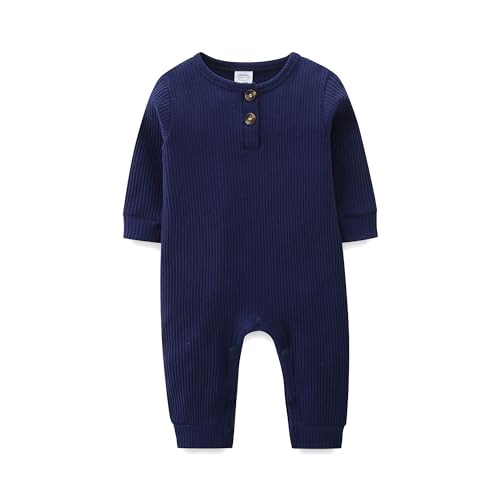 Bibimom Unisex Newborn Clothes 0-12 Months Long Sleeve Snaps up Solid Ribbed Knit Baby Outfits