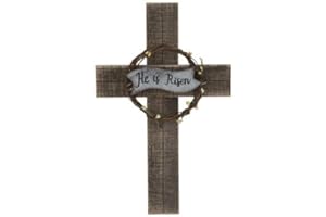 HL HOME He Is Risen Easter Wood Wall Cross Home Decoration Gift 15.2 Inch Length