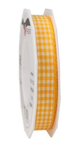 C.E. Pattberg Praesent - Vichy Bedraad lint geel-wit 15 mm breedte, 20 m lengte
