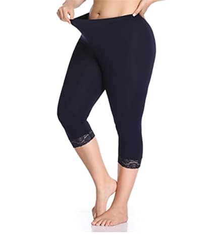 Kotii Women's Plus Size Leggings Lace Trim Capri Leggings Plus