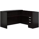 Offices To Go L Shaped Reception Desk W/Drawers W/Transaction Top 71" W X 30" D X 42" H Reception Return 42" W X 24" D X 42" H - American Espresso