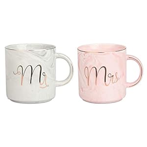 Tougo 2 Stück 400 ml Mr und Mrs Tassen Keramik Kaffeetassen Kaffeebecher mit Marmorierung Mustern,perfekt für Kaffee,Tee…