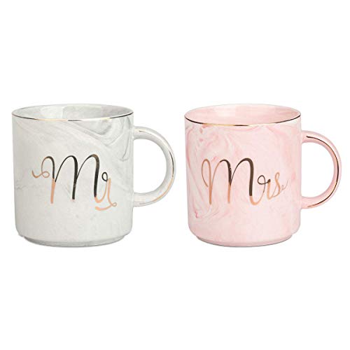 Tougo 2 Stück 400 ml Mr und Mrs Tassen Keramik Kaffeetassen Kaffeebecher mit Marmorierung Mustern,perfekt für Kaffee,Tee…