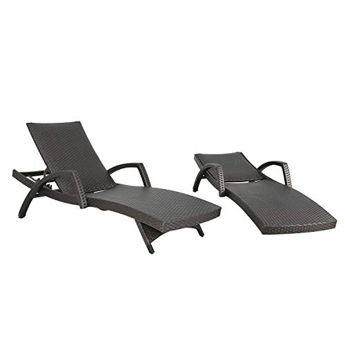 Ulax Furniture Outdoor Woven Padded 2-Pack Aluminum Chaise Lounge Armed Patio Lounger Adjustable Chair with Wheels and Quick Dry Foam - Thumbnail 2