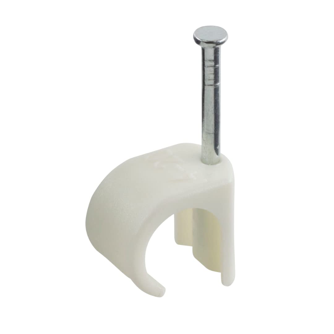 GTSE Round White Cable Clips, For Cables 14-20 mm, Box of 50, Skirting Wire Nail Clips, Cable Tacks for Ethernet, Electrical Cables, Walls