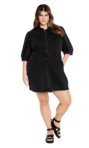 City Chic Women's Plus Size Dress-Remi Denim, Black Wash, 24